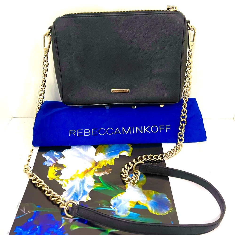 Rebecca Minkoff Black Leather & Gold Chain Crossbody Bag